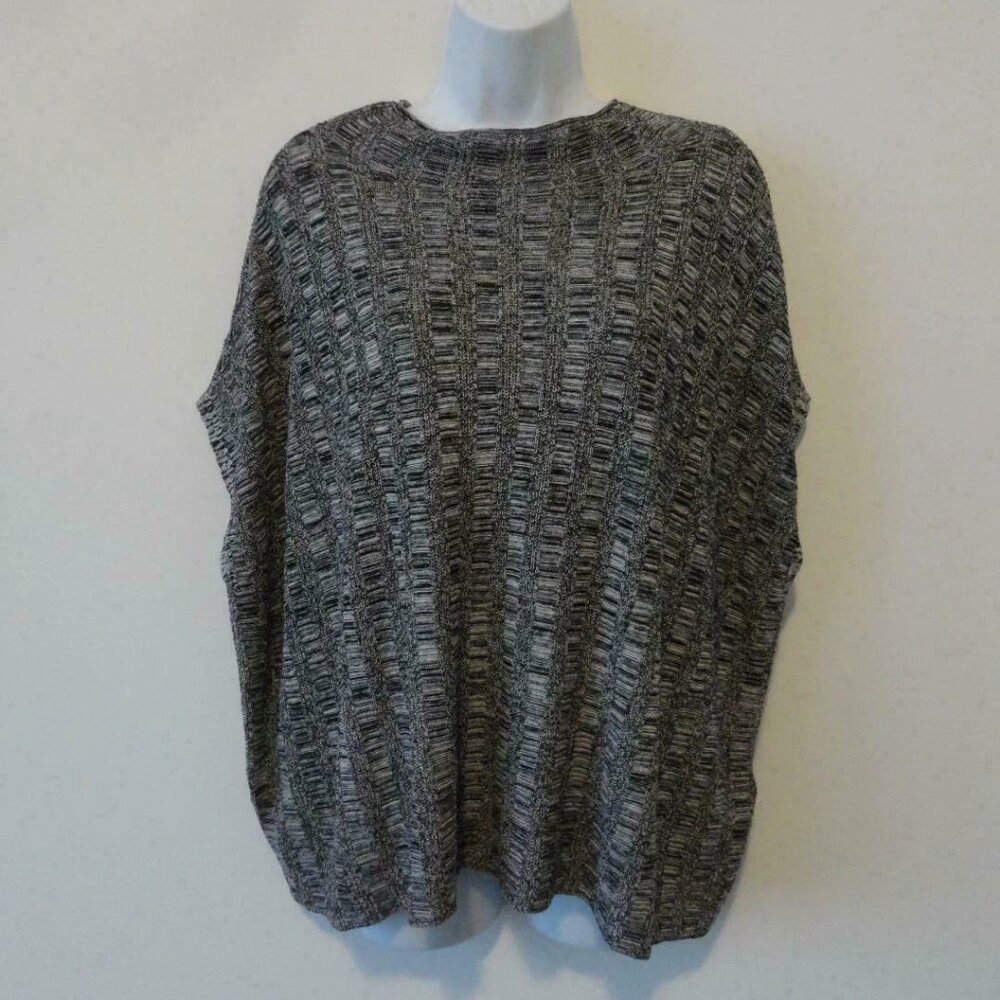 NWT EILEEN FISHER Black White Silk Organic Linen Funnel Neck Box Top Medium